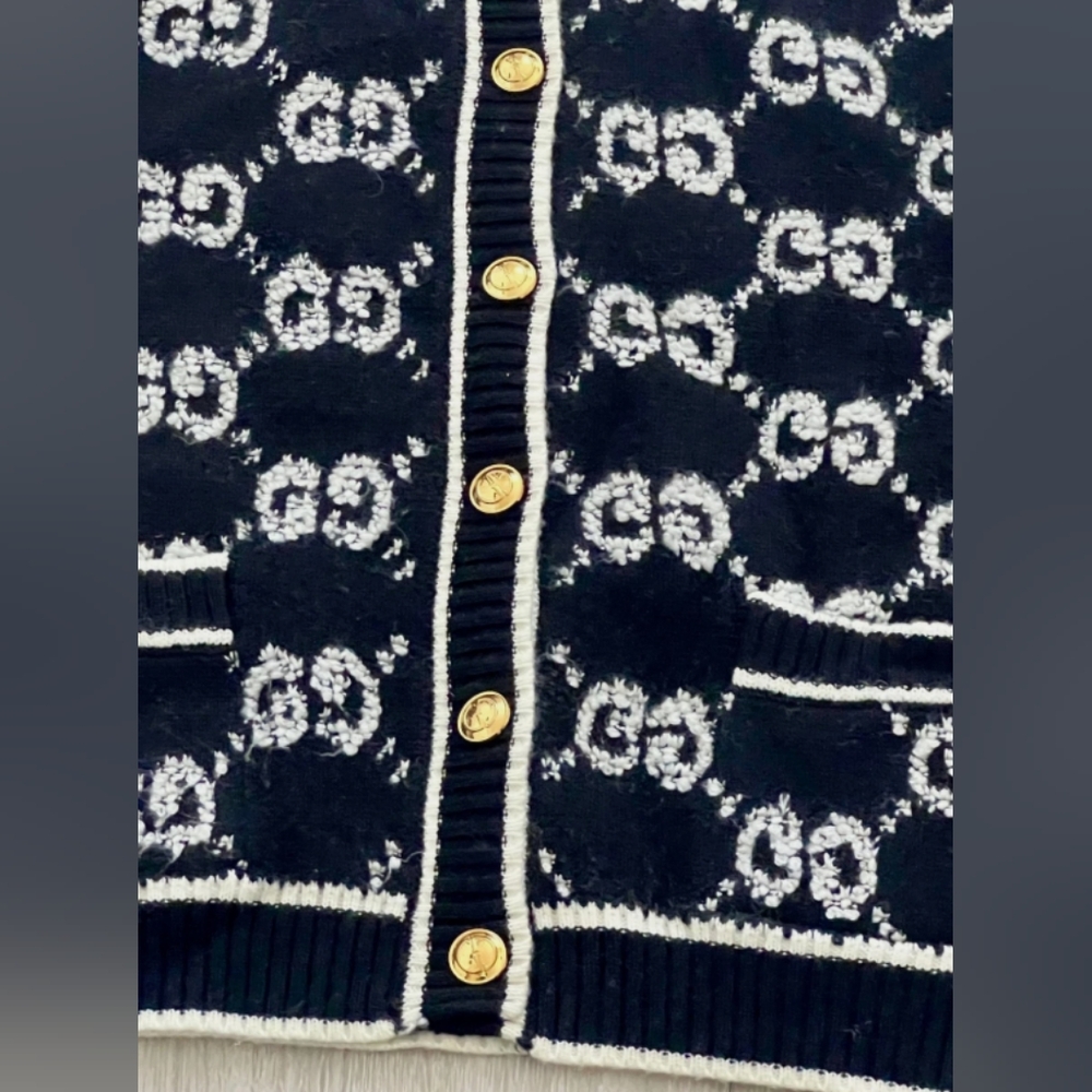GUCCI GG Wool Jacquard Cardigan, Size L - Picture 4 of 4